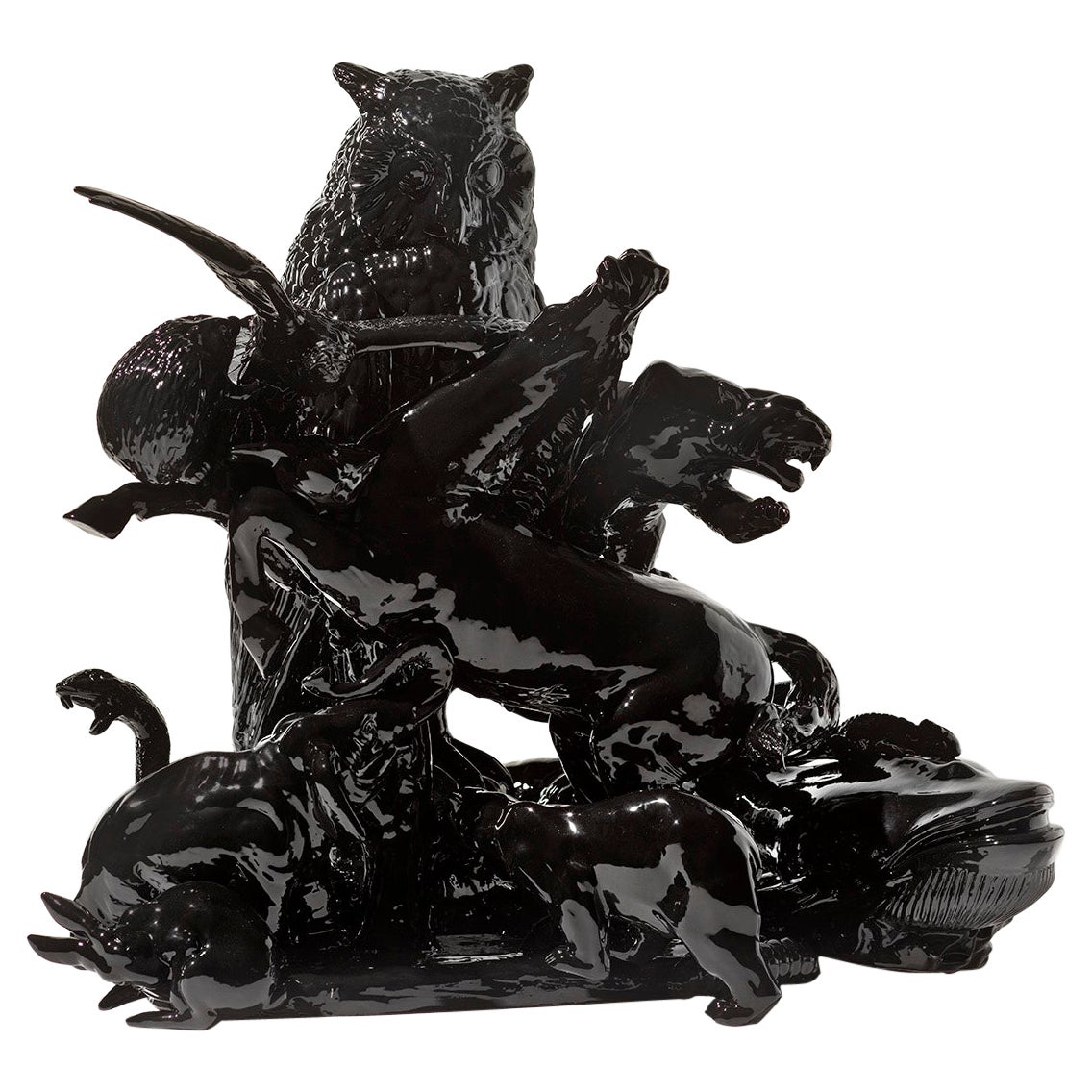 Italie du XXIe siècle. Sculpture de hibou noir par le designer A. Anastasio de Ceramica Gatti