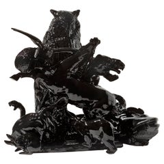 21. Jahrhundert Italien. Schwarze Eule-Skulptur von Ceramica Gatti, Designer A. Anastasio