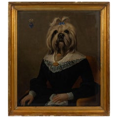 Antique French Victorian Yorkshire Terrier Lady Portrait