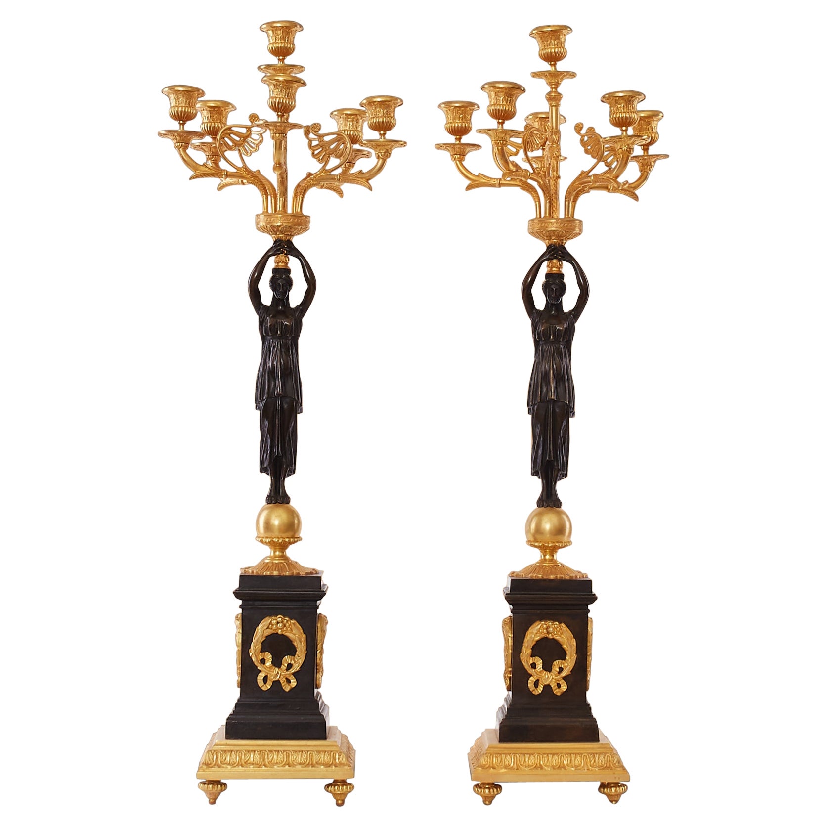 Pair of Elegant Antique Gilt Bronze Table Candelabras
