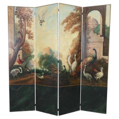 Italian Neoclassical Bird and Garden Vignette Folding Screen