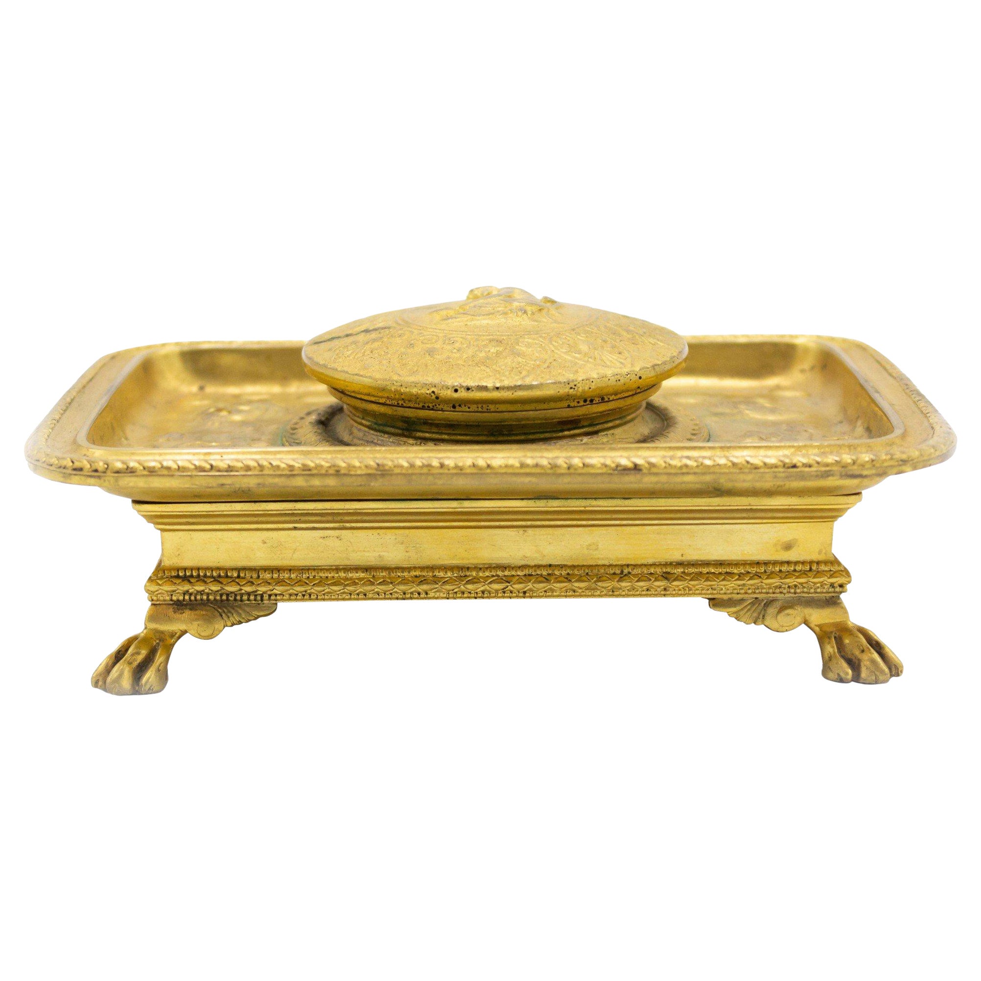 Calamaio in bronzo impero Dore del XIX secolo, francese, firmato