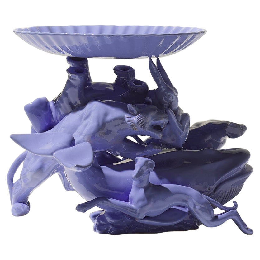 21ème siècle Italie Gris Bleu Lièvre Sculpture Ceramica Gatti designer A. Anastasio