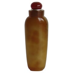 Chinese Natural Agate Stone Snuff Bottle Hand Carved with Spoon Top, circa 1940