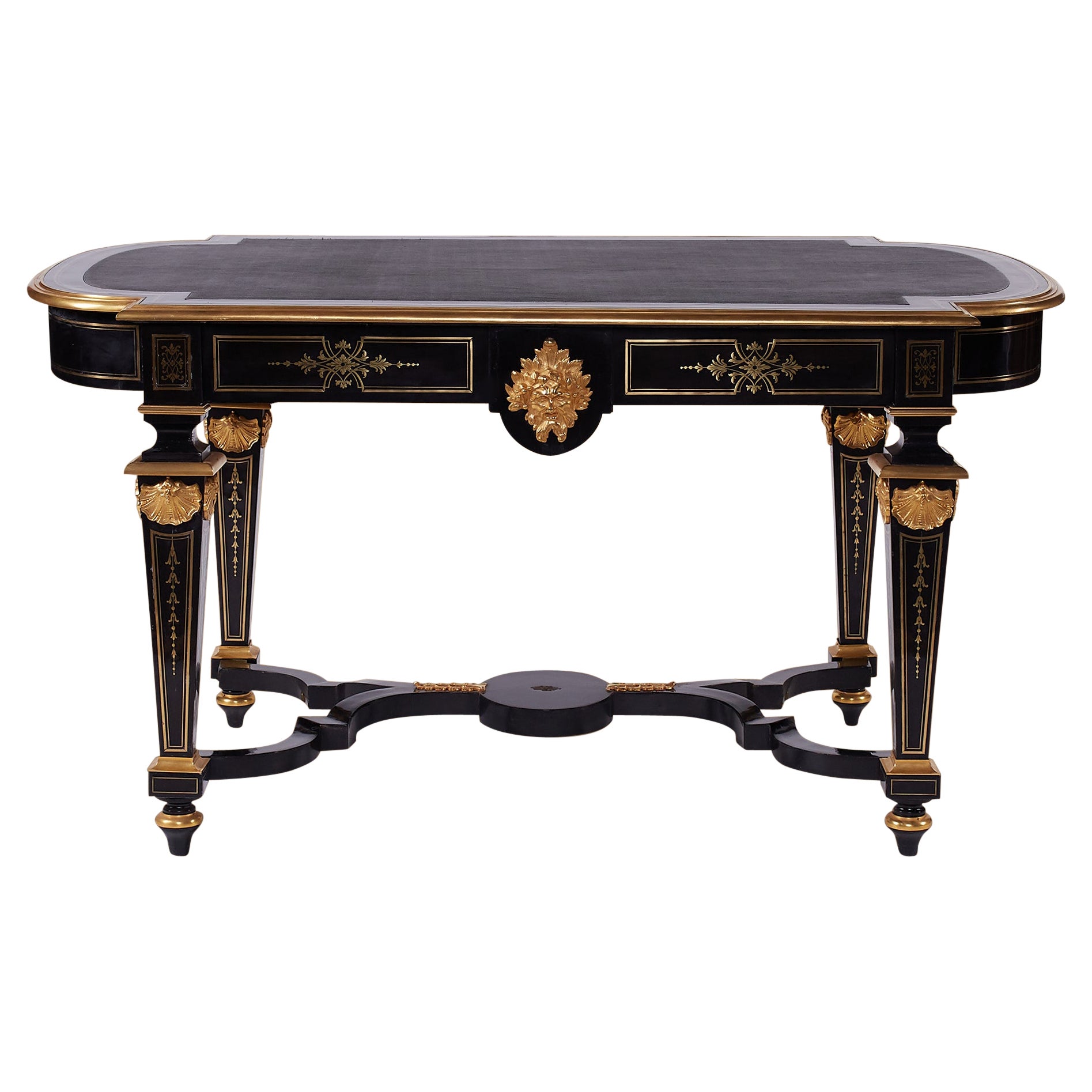 Noble Napoleon III French Ebony Antique Table Lacquer For Sale