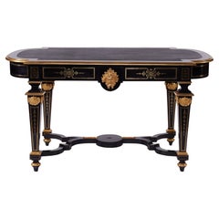Nobile tavolo antico Napoleone III francese in ebano laccato