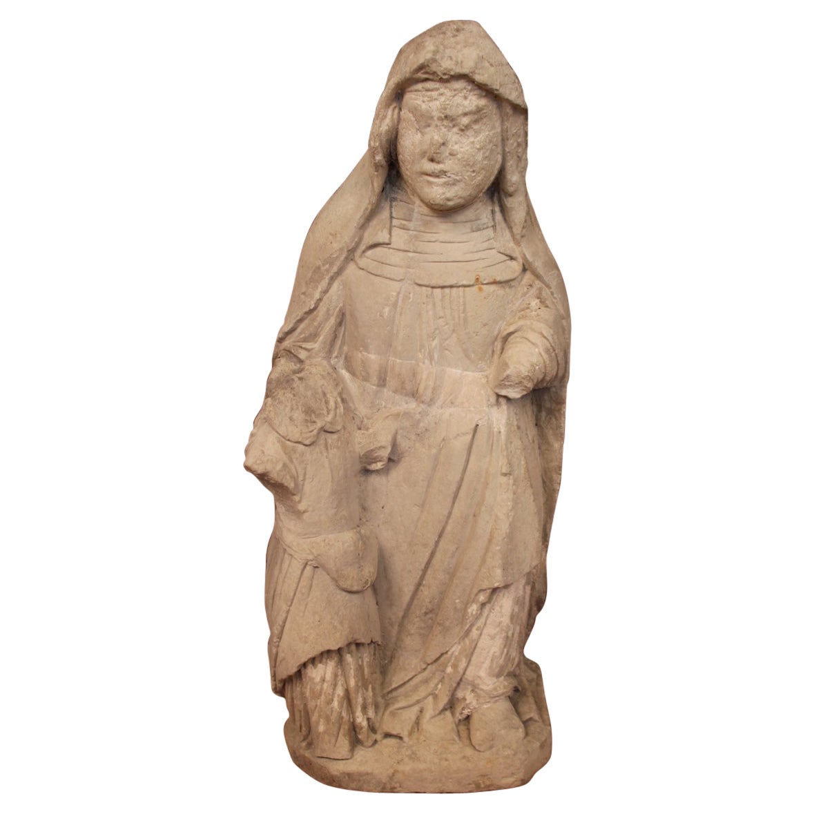 Large Statue of Saint Anne in Limestone XVth For Sale
