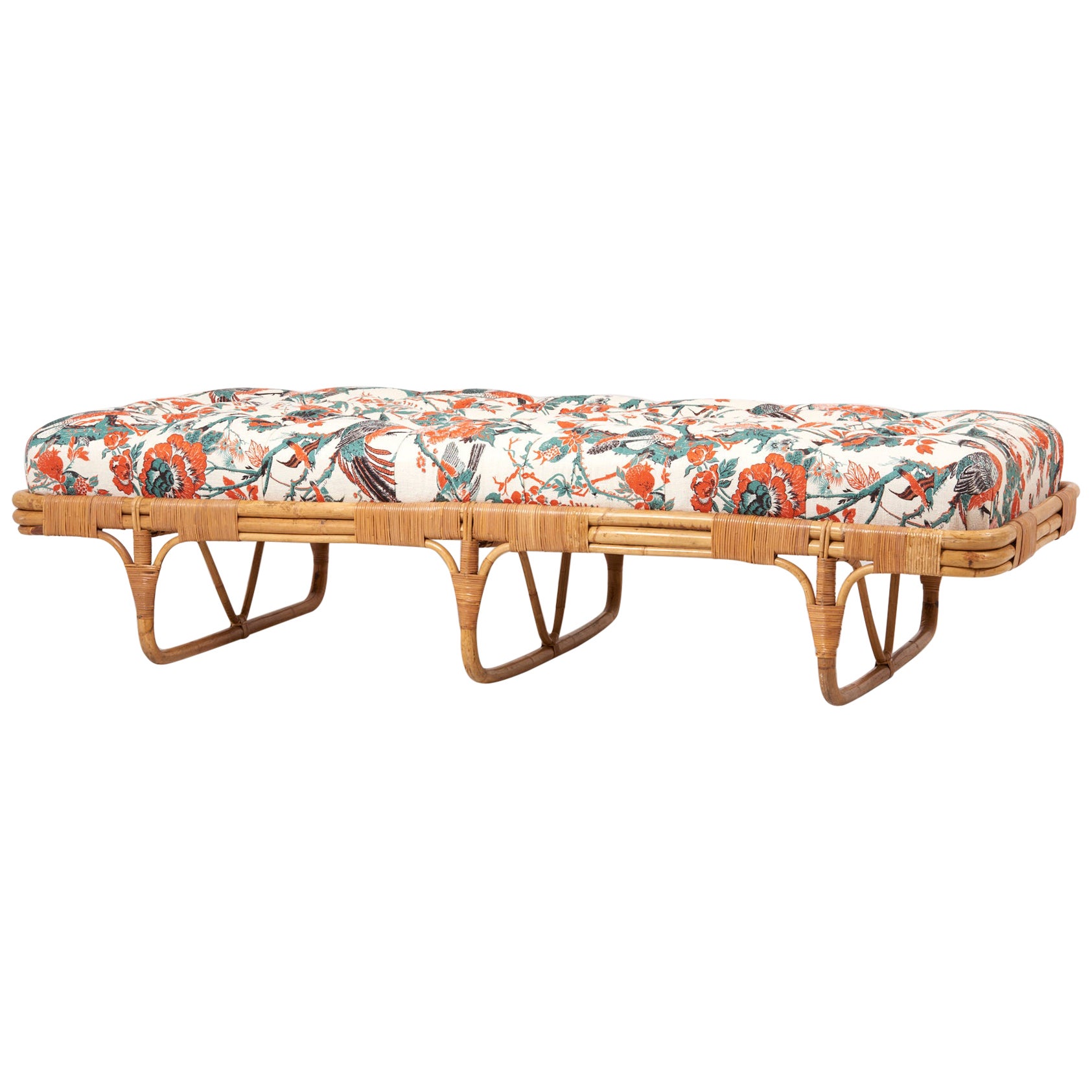 1950s Basket Daybed in a Josef Frank Style Fabric