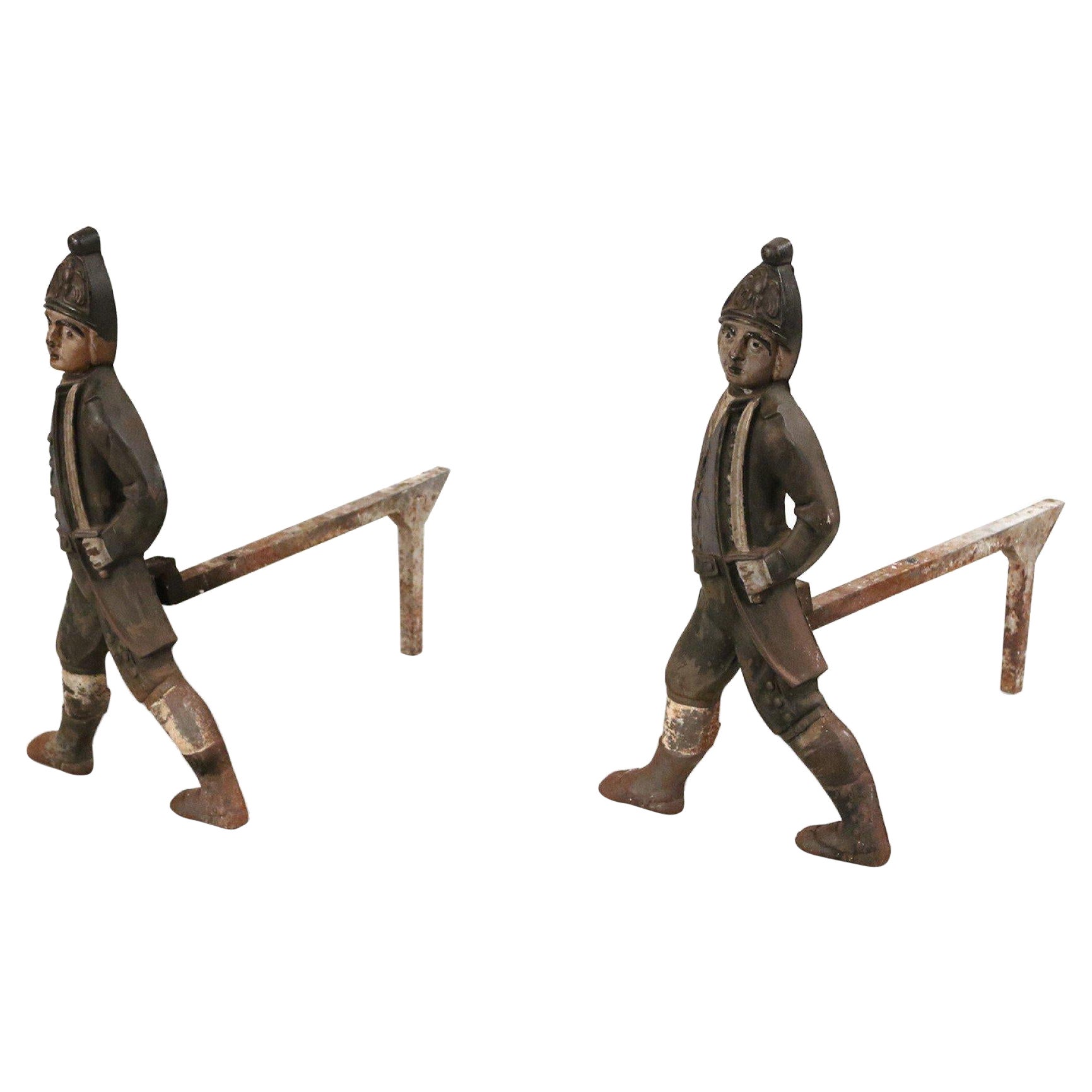 English Country Style Figural Iron Fireplace Andirons