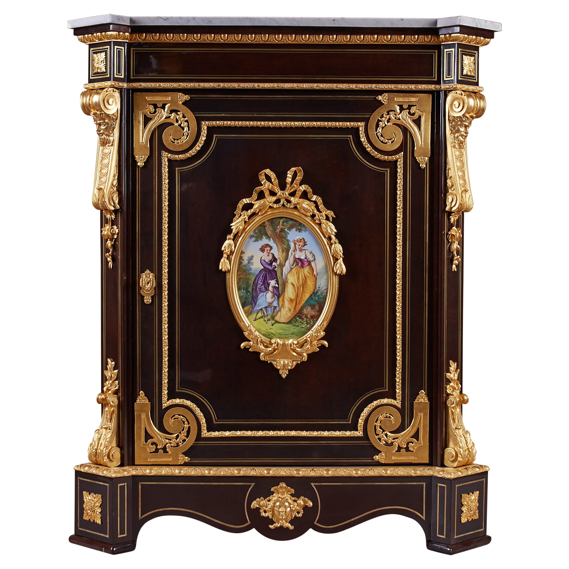 Delicate Porcelain Ormolu and Ebony Cabinet, Napoleon III