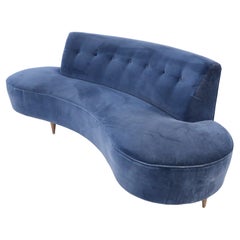 Vladimir Kagan Style American Mid-Century Navy Blue Velvet Sofa