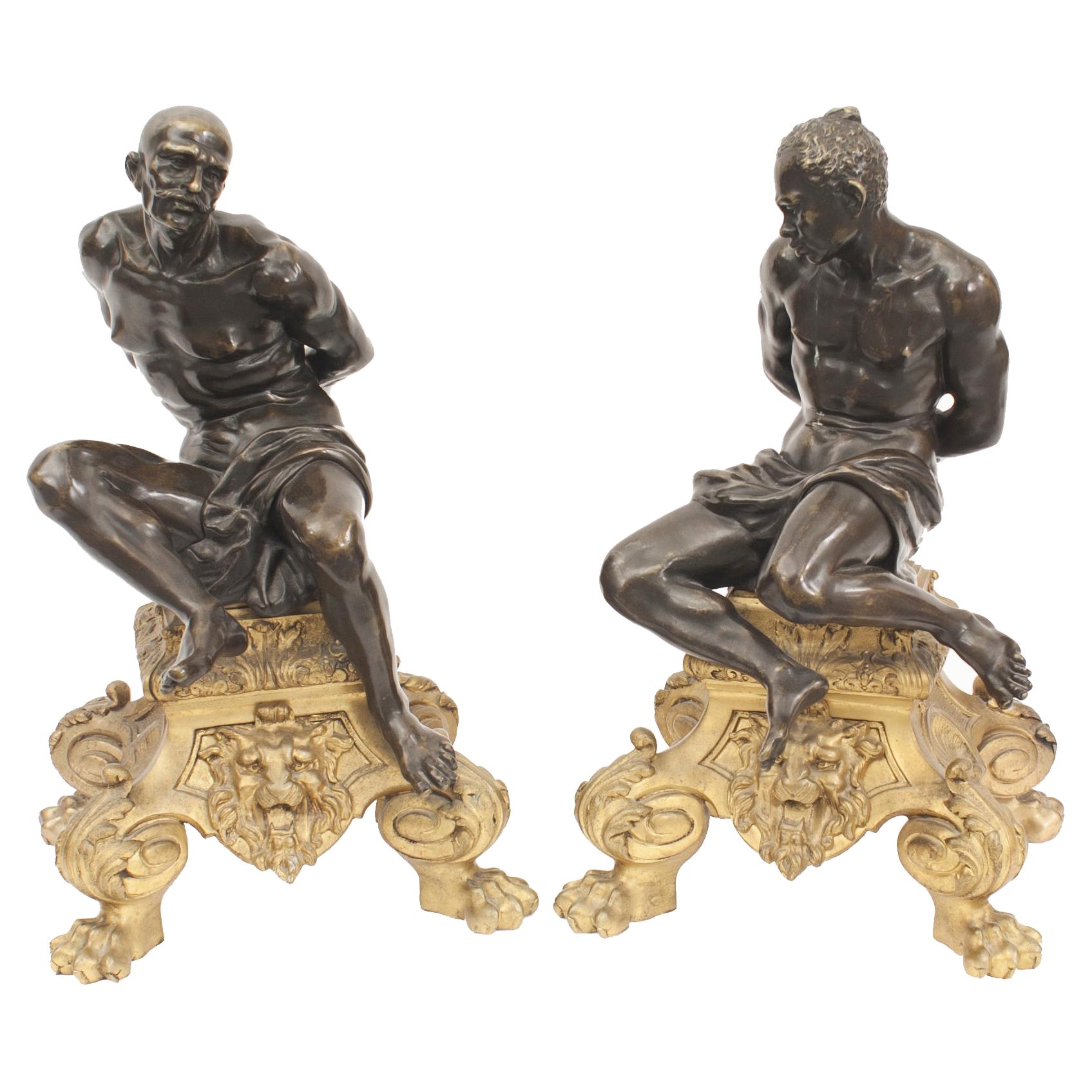 Paire de chenets Louis XV en bronze