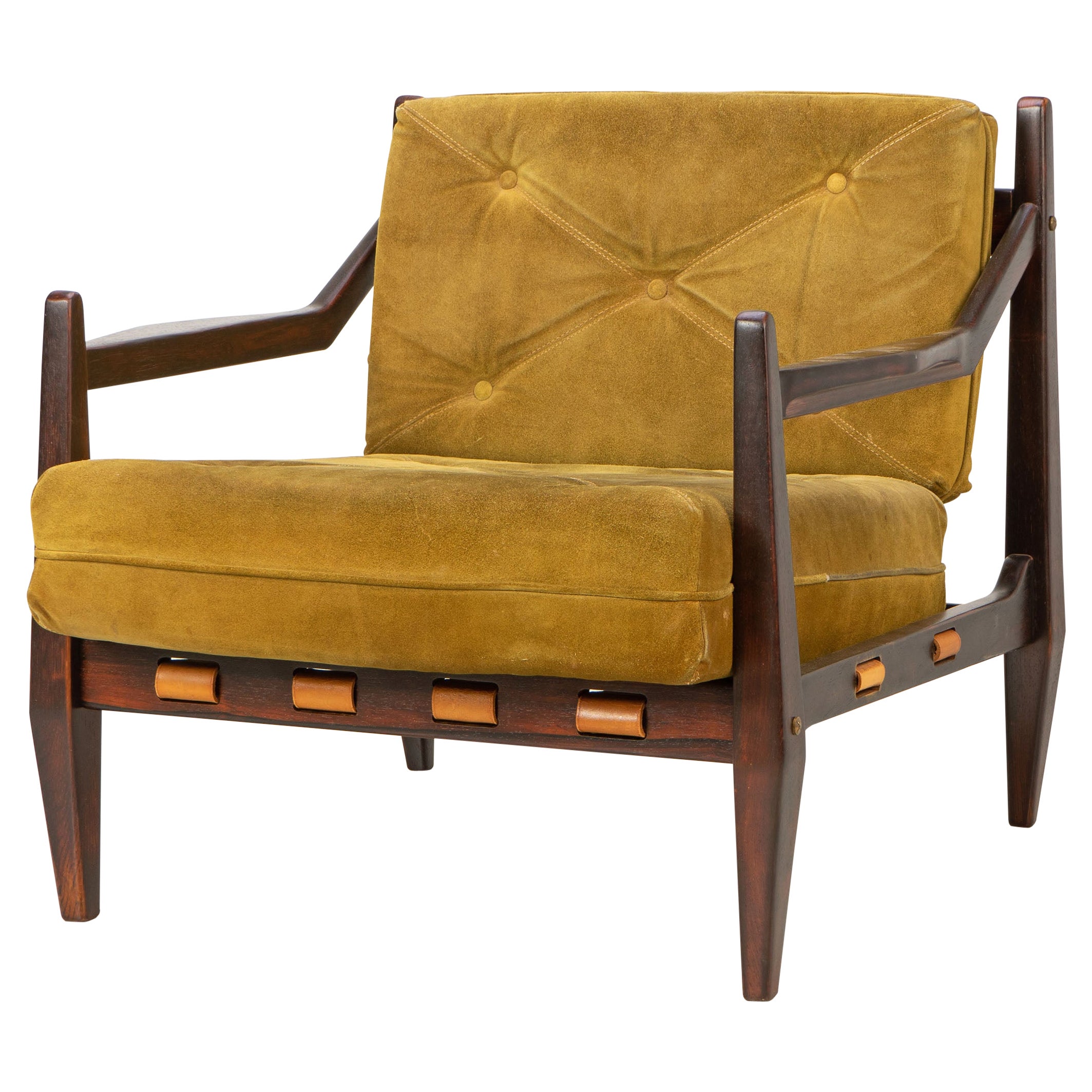 Mid-Century Easy Chair by Jean Gillon Rosewood Suede, Brazil, 1960s For Sale