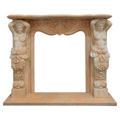 Magnificent Italian Marble Fireplace with Nude Maidens, Italy, Circa 1920