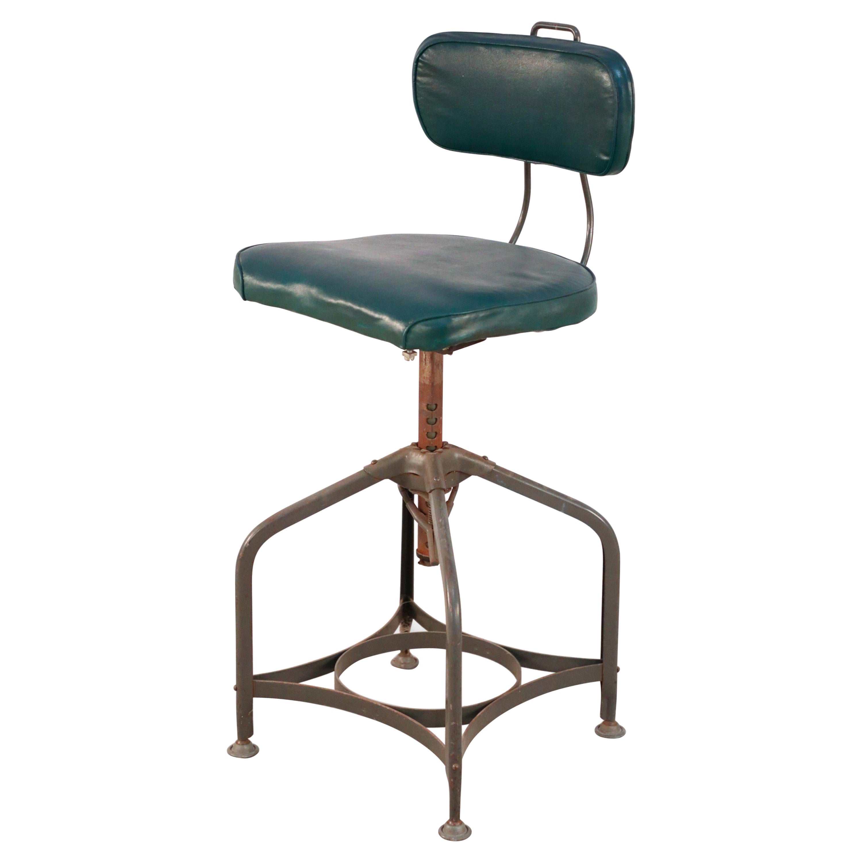 Mid-Century Industrial Style Green Vinyl and Steel Toledo Stool For Sale