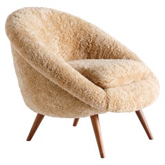 Gustav Bergmann Lounge Chair in Sheepskin and Beech, Germany, 1960