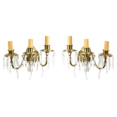 American Victorian Style Bronze and Crystal Wall Sconces