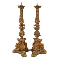 Antique Pair of Italian Renaissance Altar Candlesticks