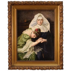 19th Century Oil on Canvas Antique Italian Romantic Painting, 1880