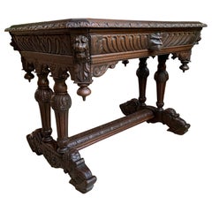 19th century French Carved Oak Dolphin Sofa Table Desk Renaissance Gothic