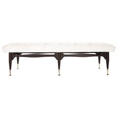Modernist Sculptural Tufted Mahogany Bench, Italy 1950s