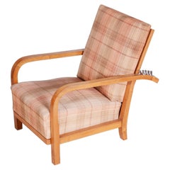 Vintage Brown pattern Original Walnut Art Deco Positioning Chair 1930s, Czhechia
