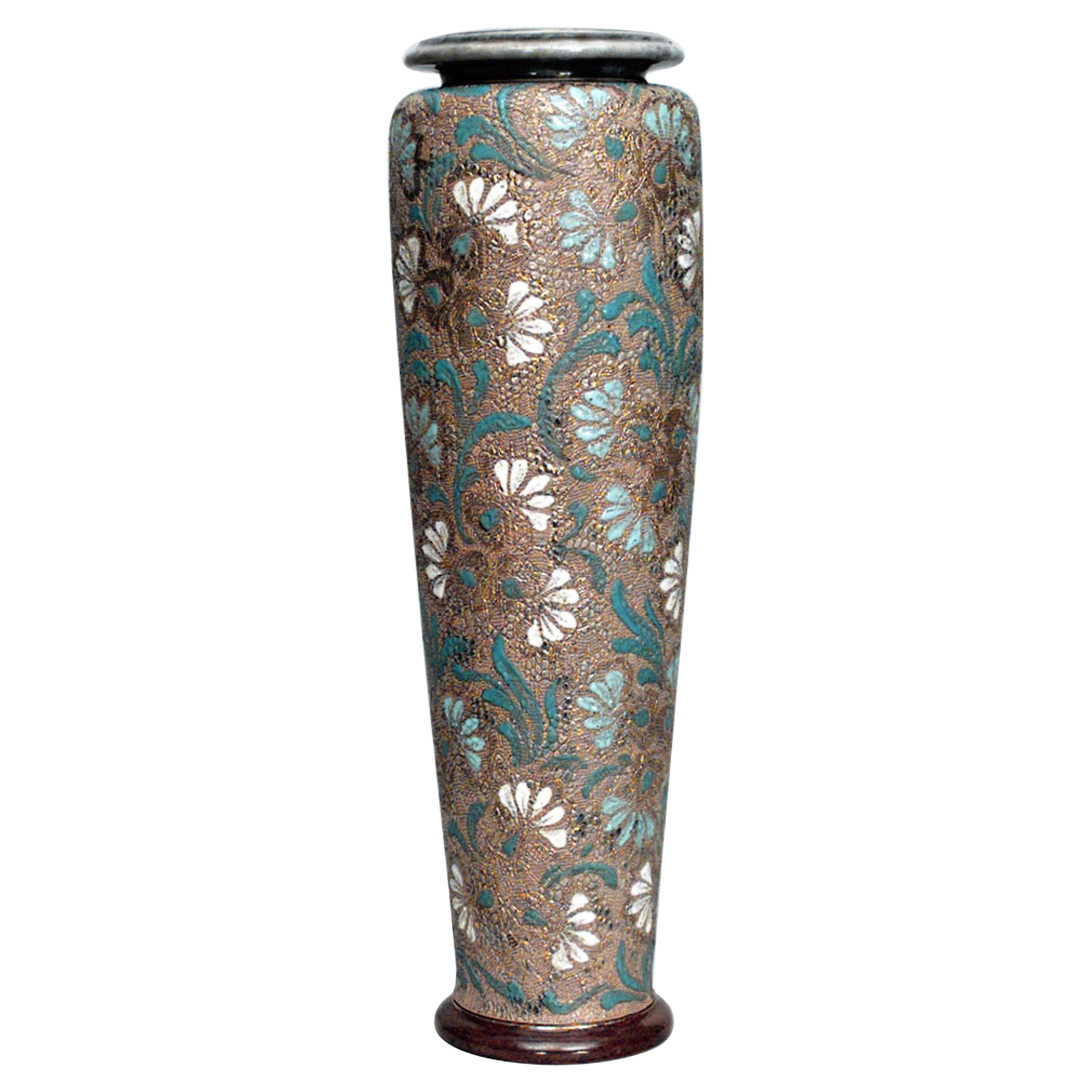 English Victorian Daulton Floral Ceramic Vase For Sale
