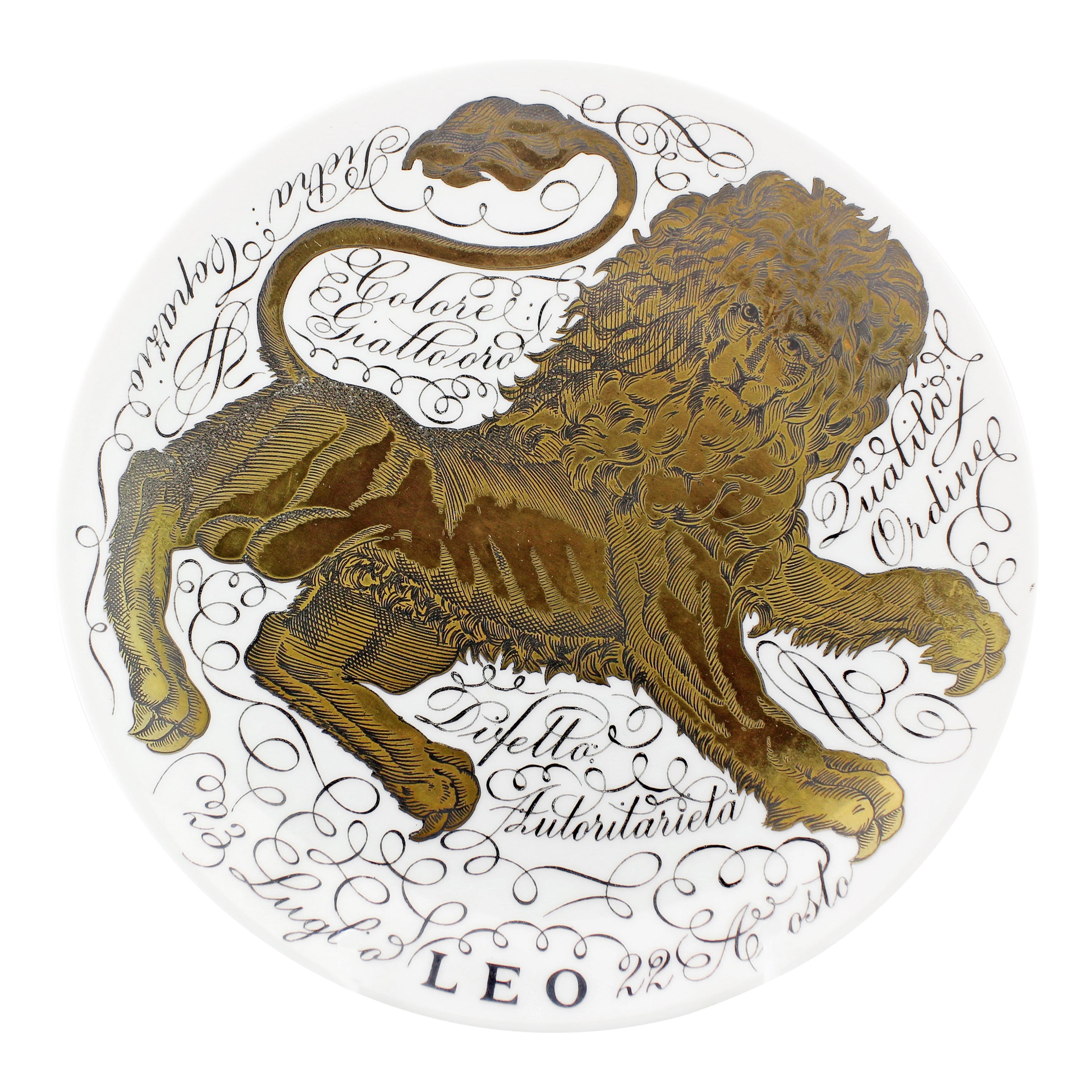 Piero Fornasetti Hand Painted Ceramic Zodiac Plates, Leo, 1965