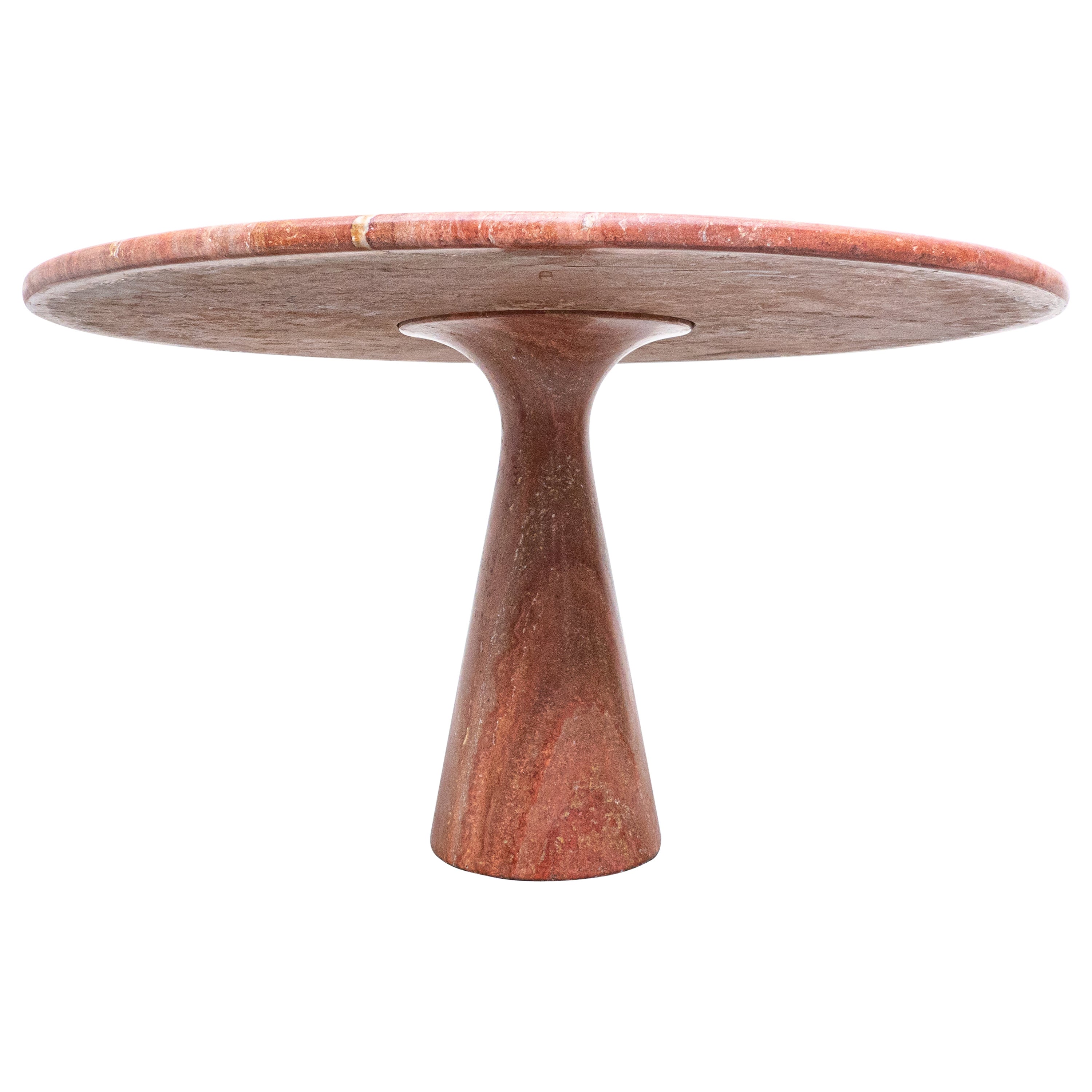 Mid-Century Modern red travertine dining table by Angelo Mangiarotti, Italy, 1970s.