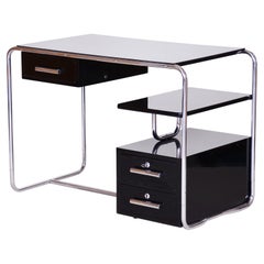 Black German Bauhaus Chrome Plated Steel Writing Desk, Made in the 1930s