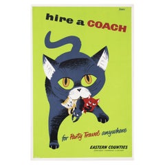 1950s British Coach Travel Poster Cat Illustration Design