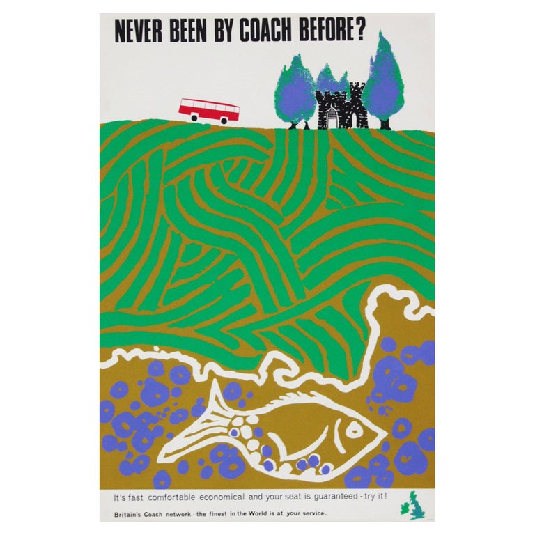 1960s British Coach Travel Poster Landscape Wildlife Midcentury Pop Art For Sale