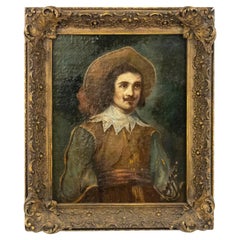 19th Century Oil Portrait of an Italian Renaissance Cavalier Framed