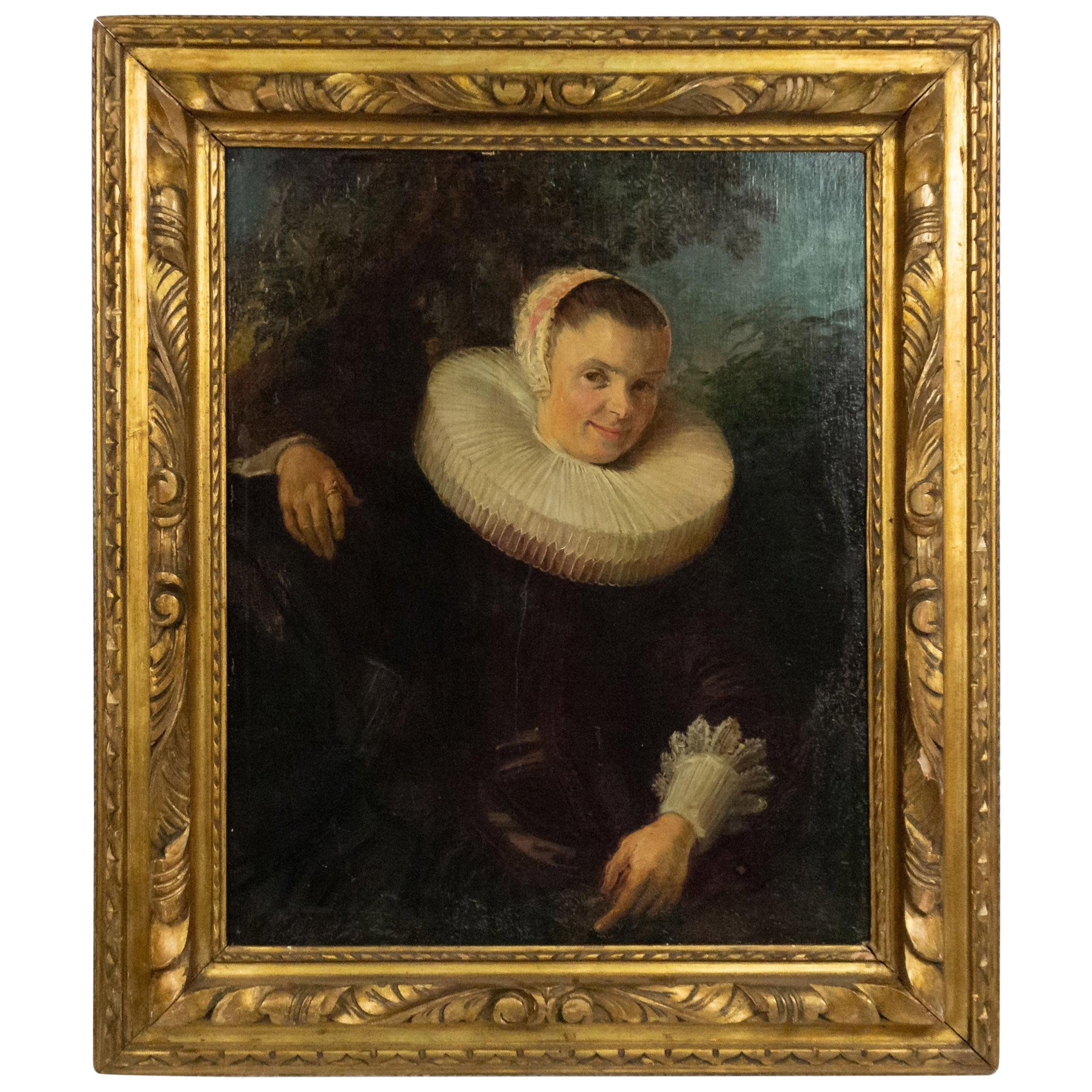 20th Century Dutch Portrait Framed of a Woman in a Bonnet and Ruff