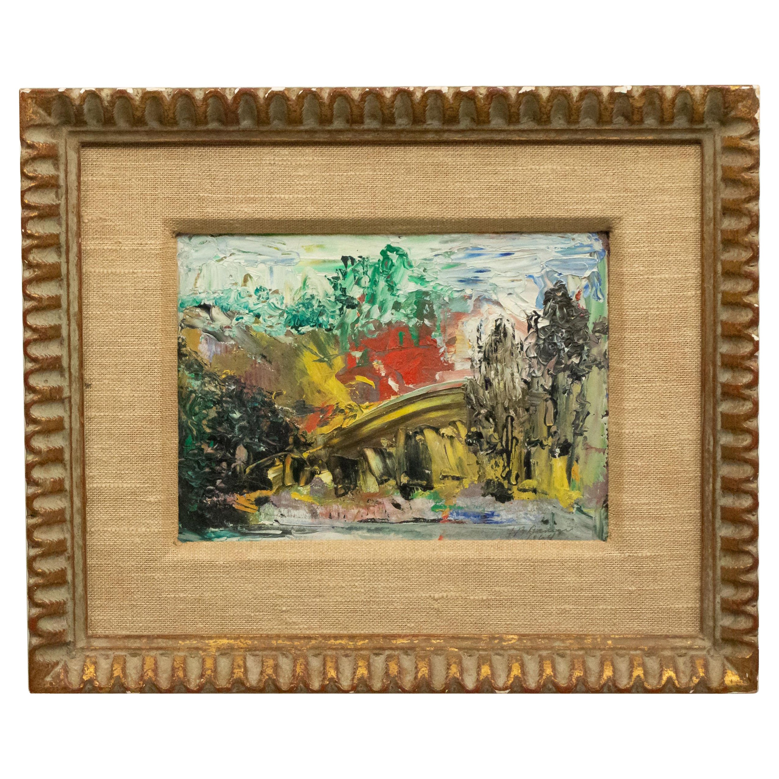 Peinture à l'huile d'un paysage dans un cadre de style vénitien