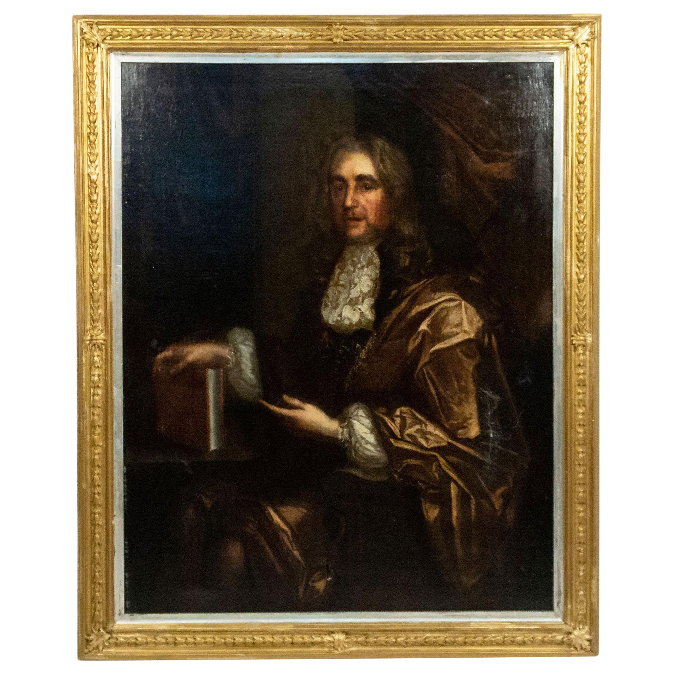 18th Century English Georgian Nobleman Oil Portrait Framed For Sale