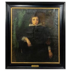 Antique 19th Century Dutch Style Framed Oil Portrait Painting in the Style of Van Dyke