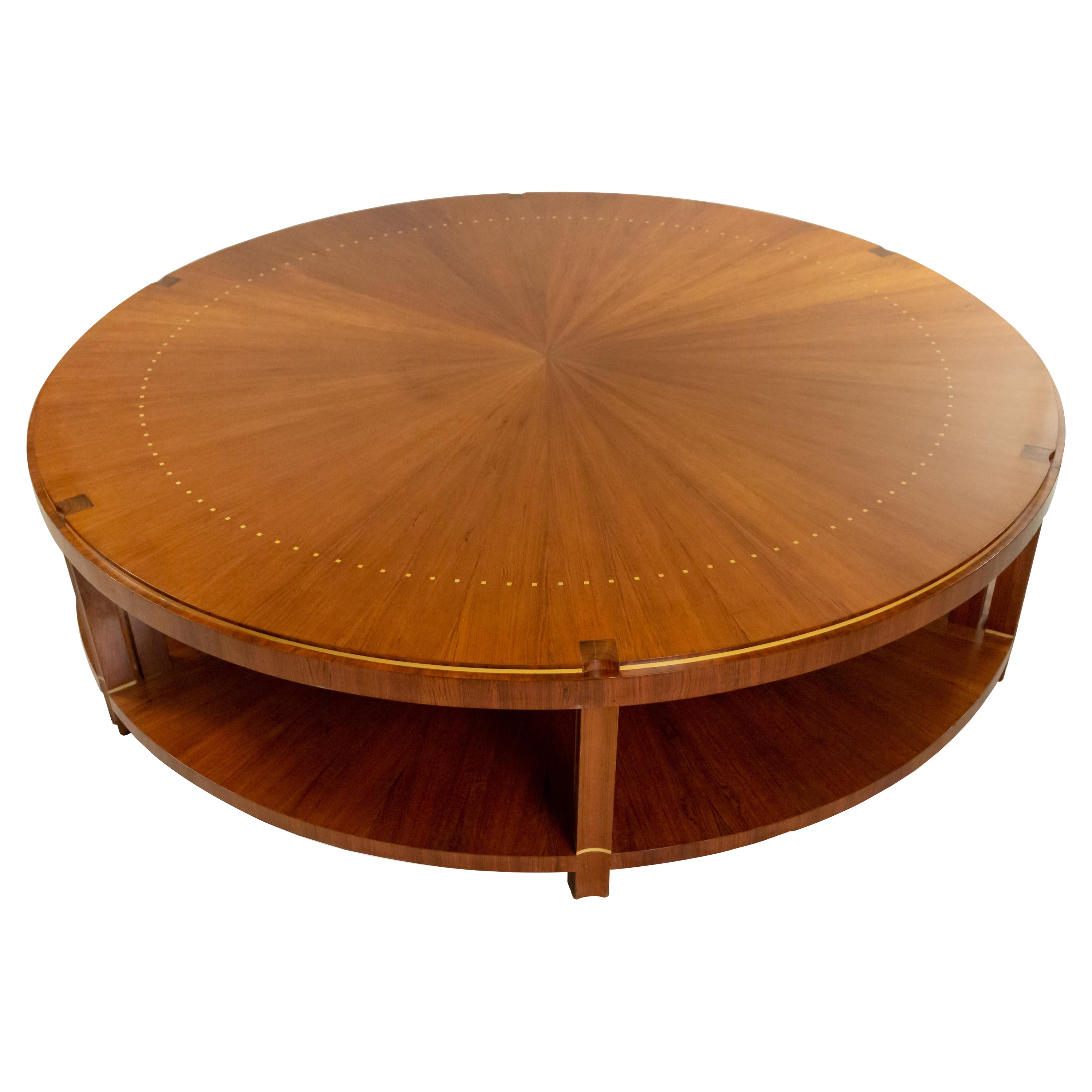 French Art Deco Round Rosewood Sunburst Coffee Table in the Manner of Ruhlmann