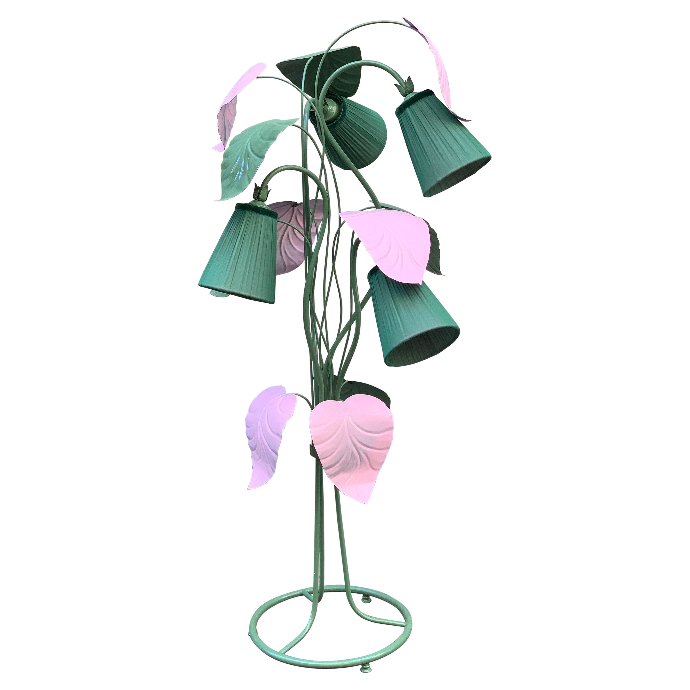 Enlightening Pink and Green Plant Floor Lamp with Our Hand-Sewn Lampshades, 1950s