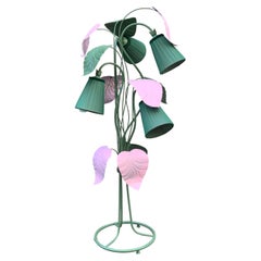 Enlightening Pink and Green Plant Floor Lamp with Our Hand-Sewn Lampshades, 1950s