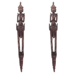 Used Pair of Siamese Pilaster Temple Figures
