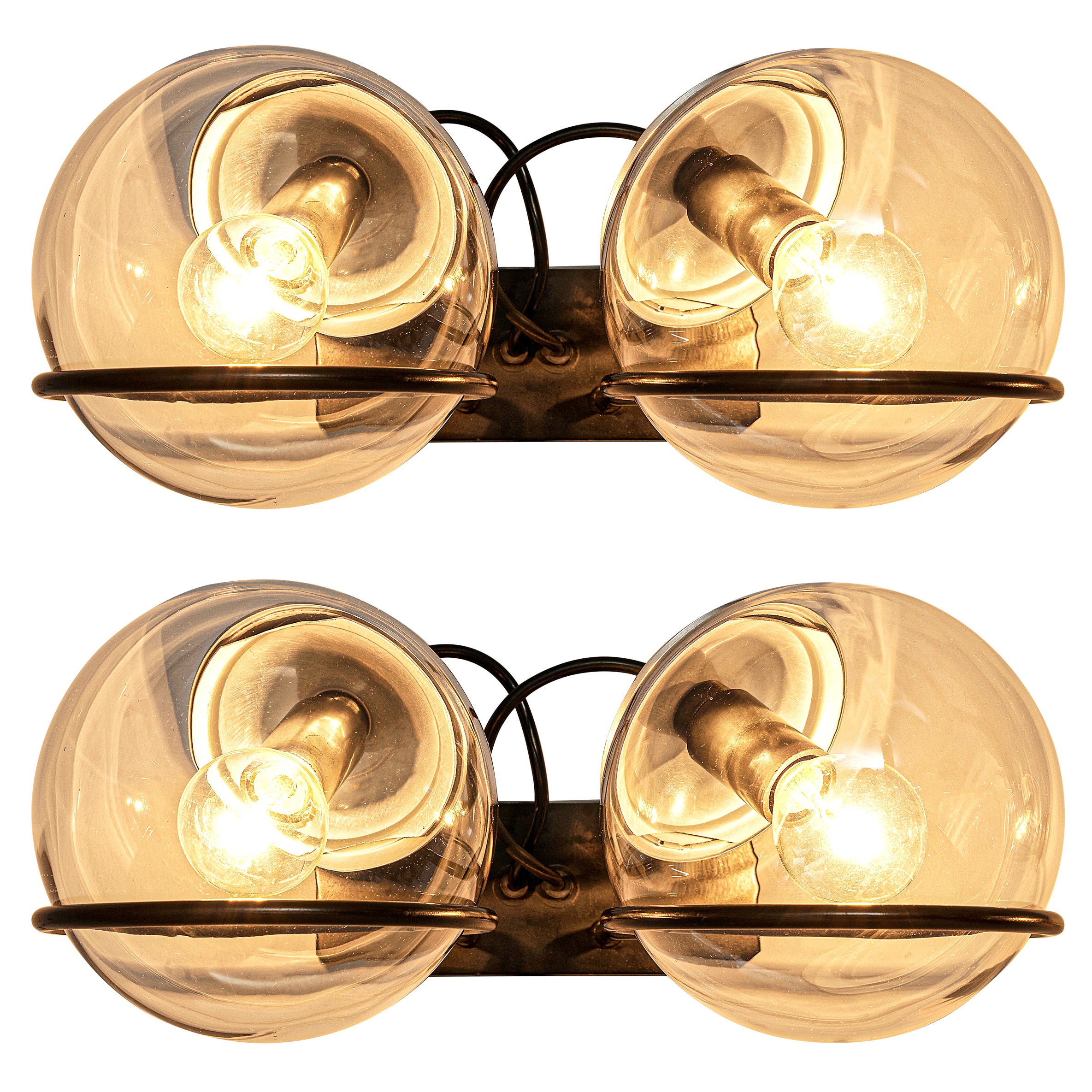 Gino Sarfatti for Arteluce Pair of Wall Lights Model '237' in Glass and Metal