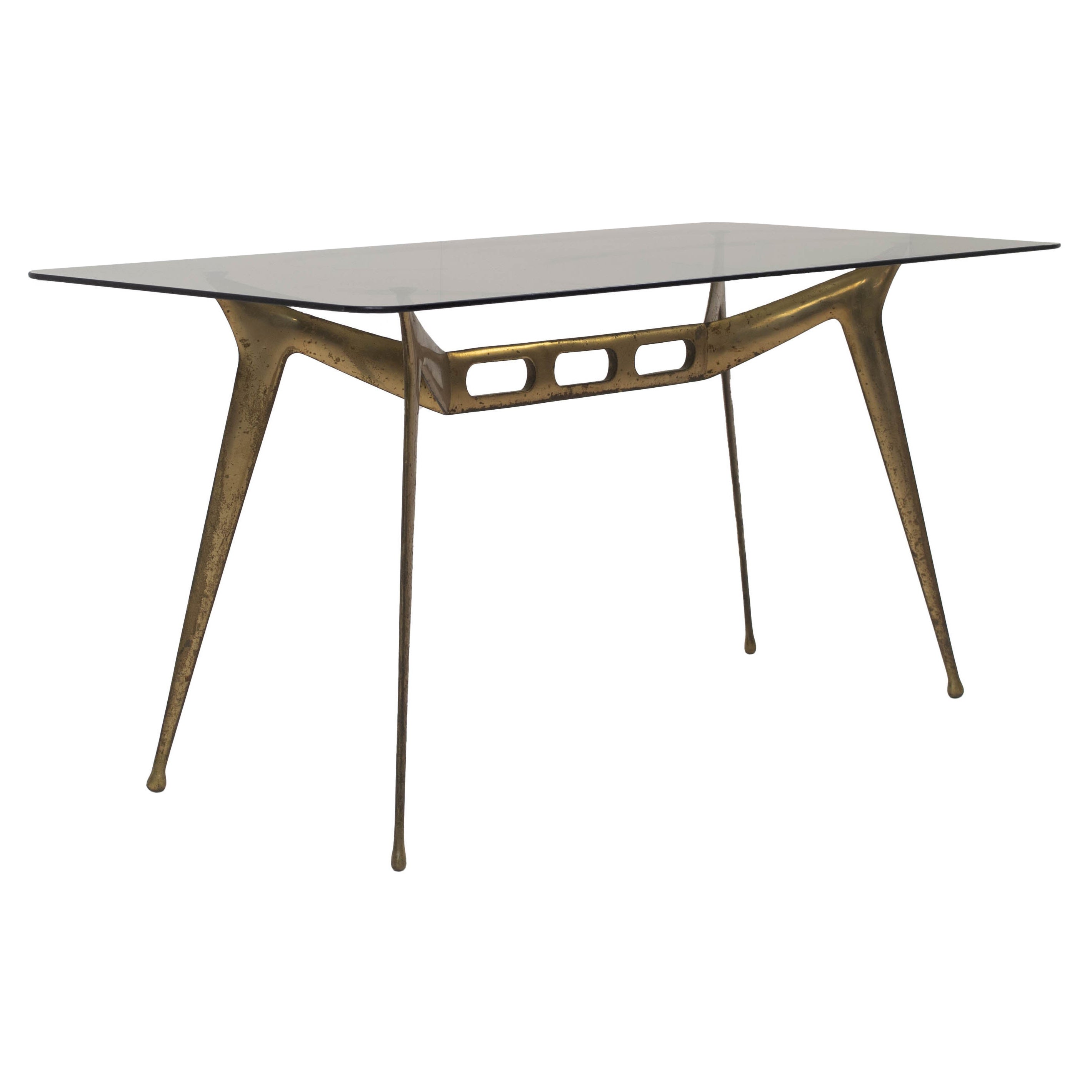 MidCentury Modern Italian Brass and Smoked Glass Swivel Coffee Table