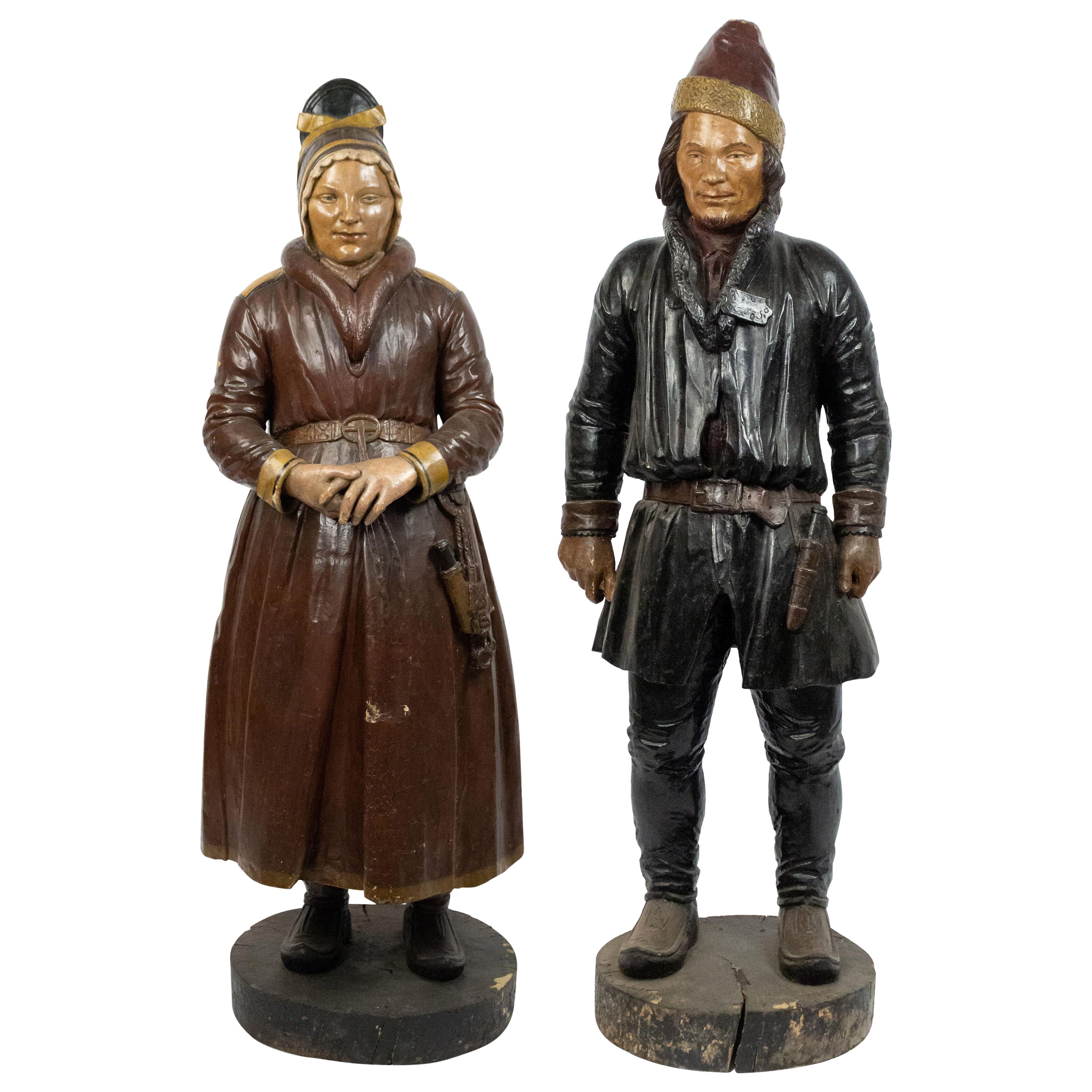 19th Century Carved and Polychrome Pair of Continental Laplander Painted Figures