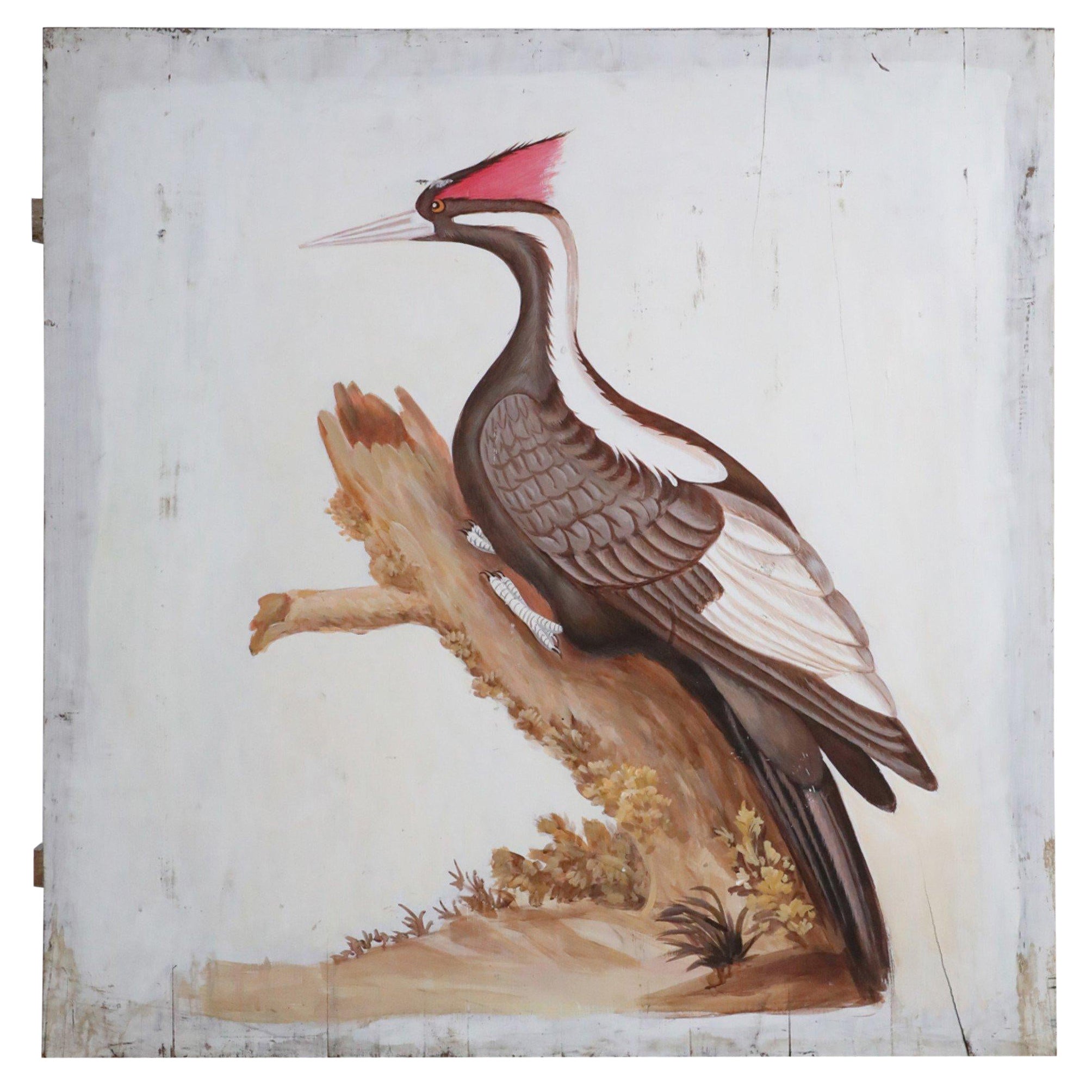 Black and Red-Crested Pileated Woodpecker Painting on Wood For Sale