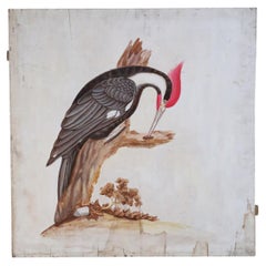 Schwarzes und rotes Pilz-Holzpecker-Gemälde auf Holz