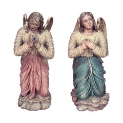 Antique Pair of Renaissance Polychromed Winged Figures