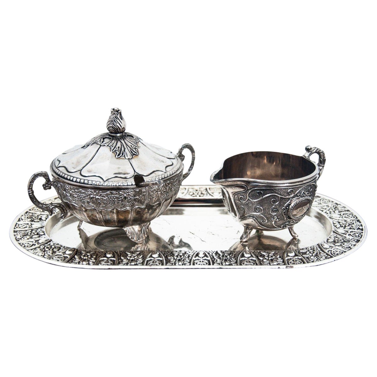 Sugar Bowl with a Milk Jug on a Tray, circa 1940s For Sale