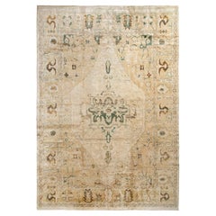 Rug & Kilim’s Classic Indian Style Rug in Beige-Brown, Green Medallion Pattern