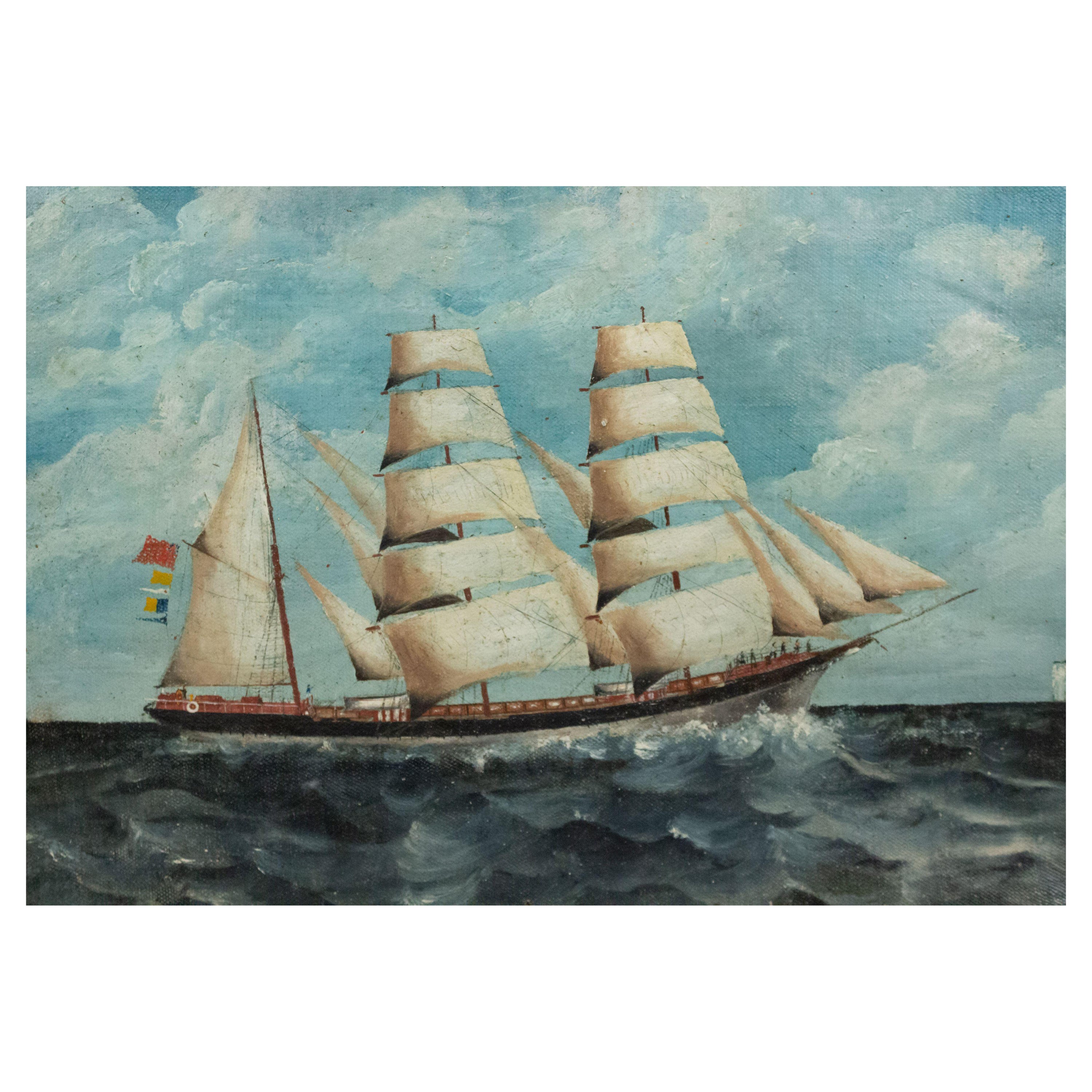 20th Century English Victorian Seascape Painting in a Wooden Frame For Sale